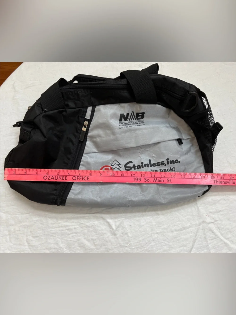 NAB Duffle Bag 2004 Stainless Inc Travel Gym Sports Packable Strap Black Gray